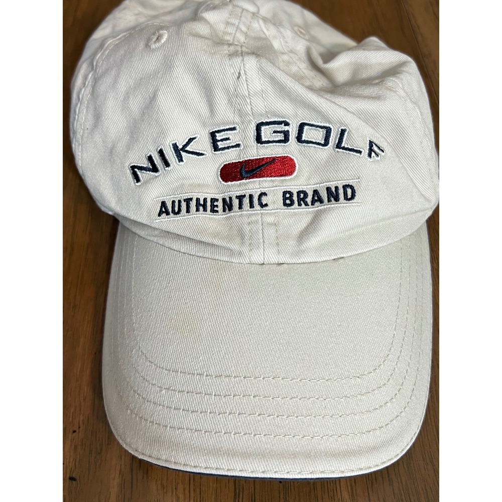 Nike Golf Authentic Brand Hat Mens OSFM Cream Cotton Embroidered Swoosh Dad Cap